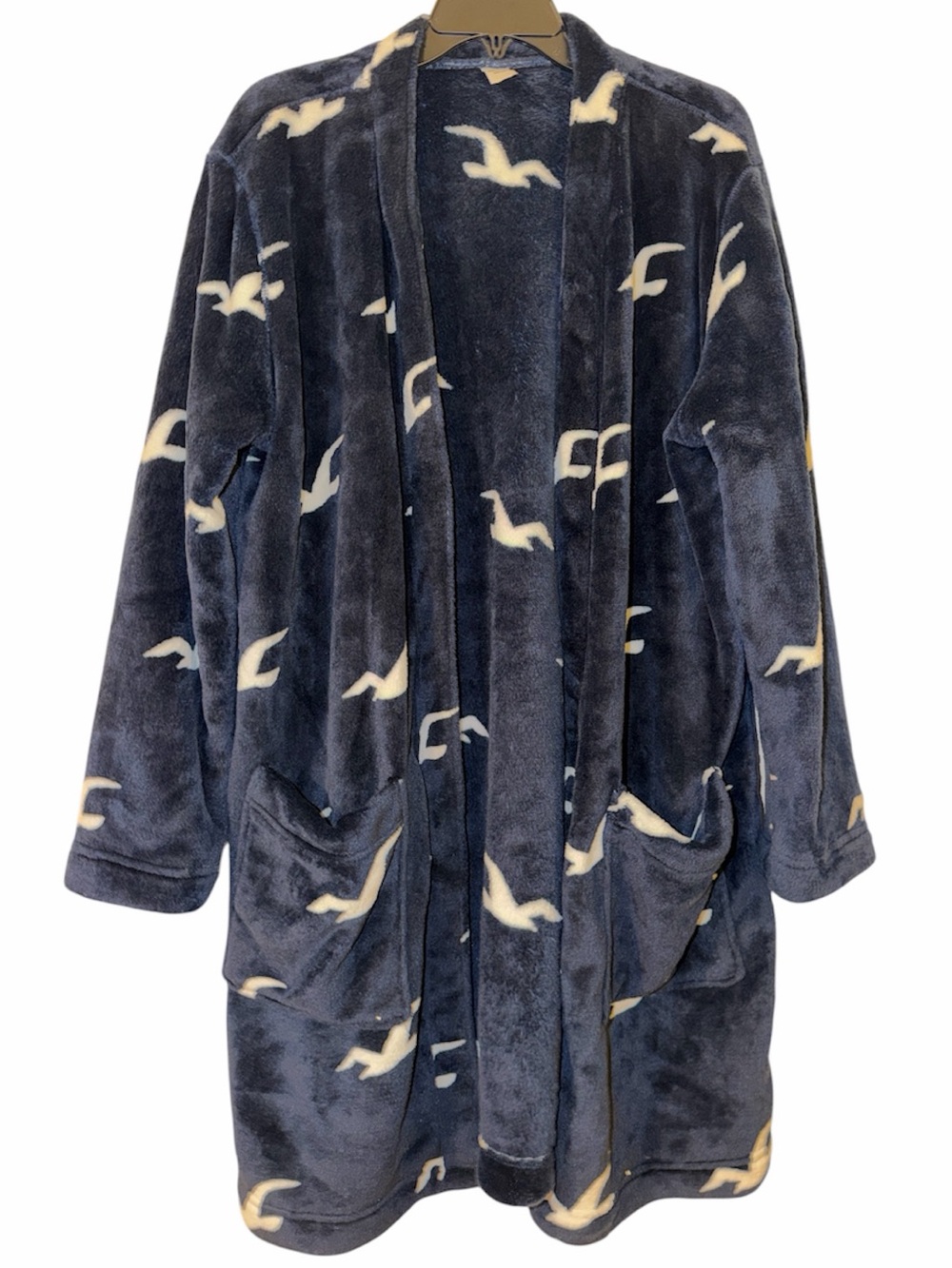 Abercrombie & Fitch Robe Unisex One Size Navy Blue White Bird Fuzzy Loungewear